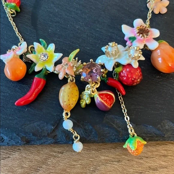 Les NEREIDES Floral and Fruit Charm Necklace in Gold - Picture 3 of 6